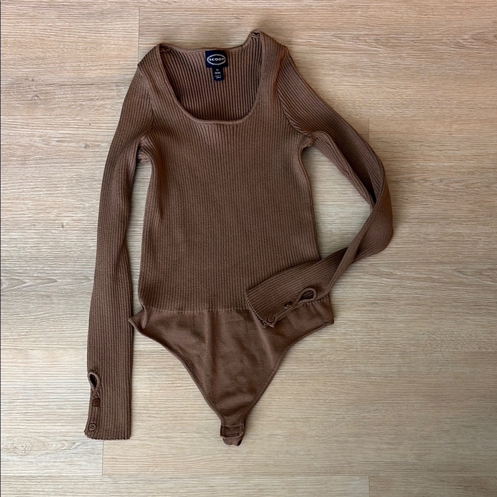 Brown Ribbed Sweater Bodysuit